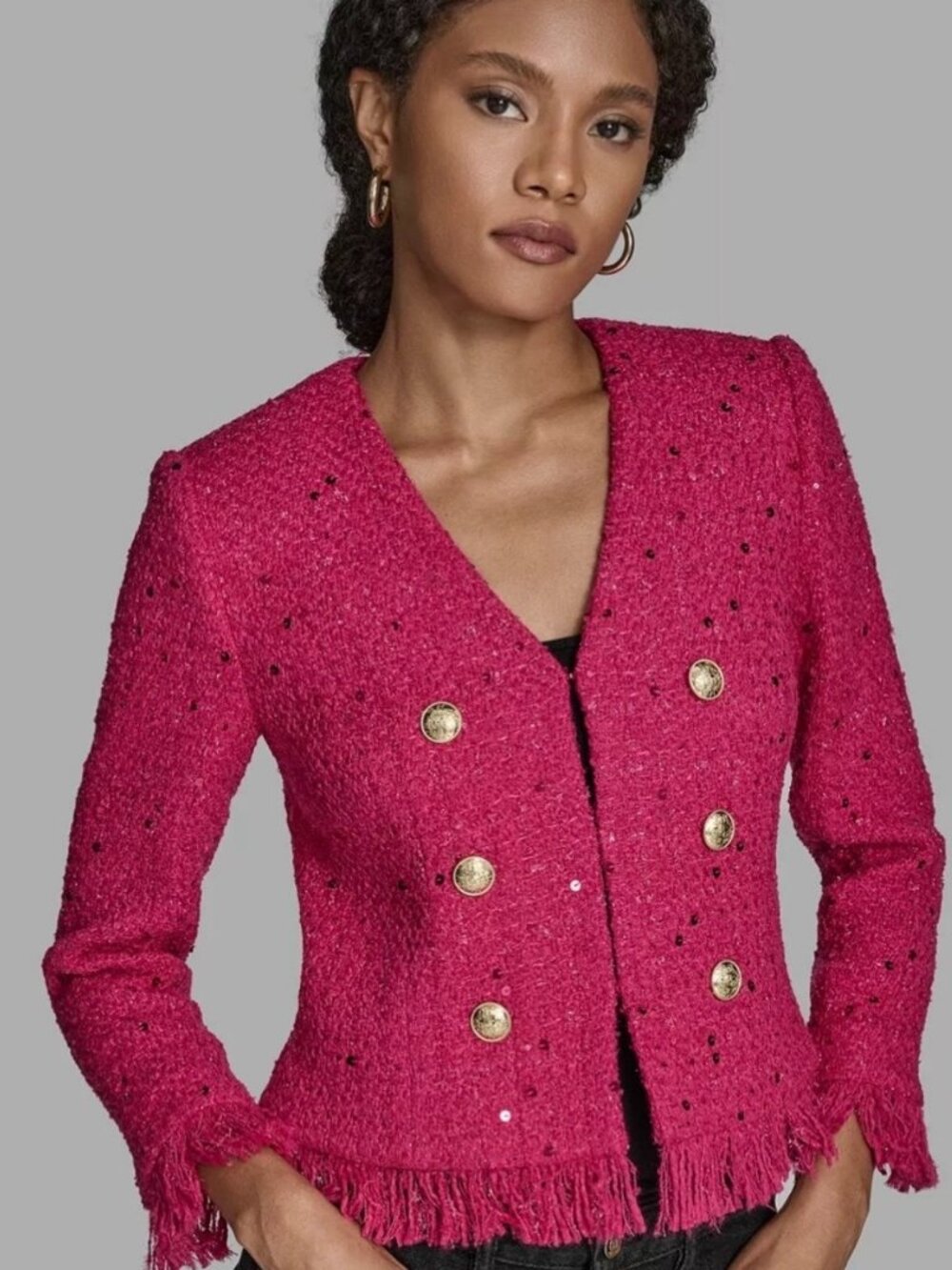NWT ZARA FUSCHIA FRINGE TWEED JACKET 4